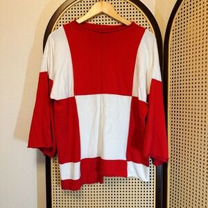 MARELLA Red White Color Block Geometric Checked Knit Sweater Sz L y2k Urban Chic